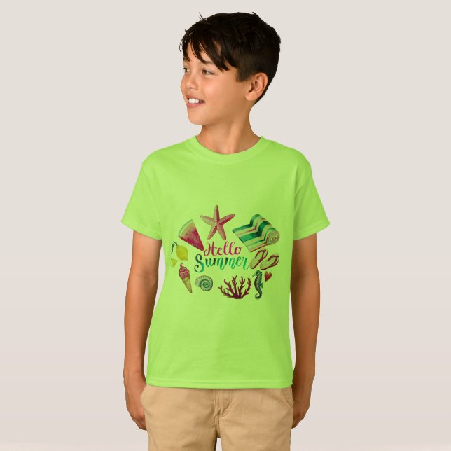 Camiseta de Niño "Tropical Hello Summer" - Verde V (Anverso completo)