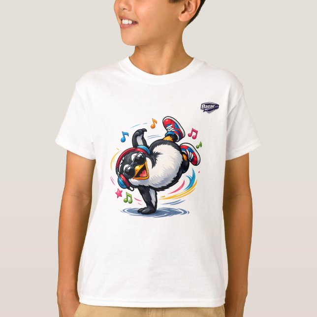 Camiseta de niños pingüino genial de breakdancing (Anverso)