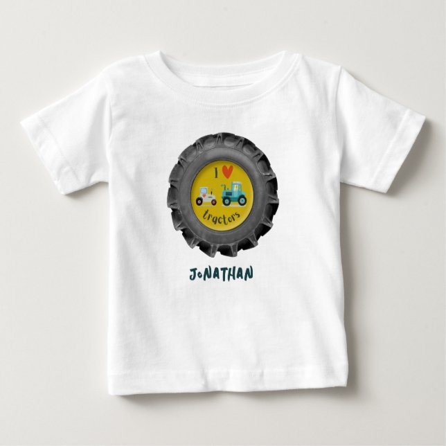 Camiseta de nombre de niño amo tractores llanta de (Anverso)