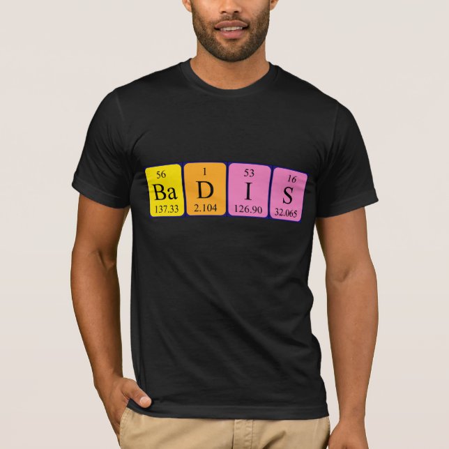 Camiseta de nombre de tabla periódica Badis (Anverso)
