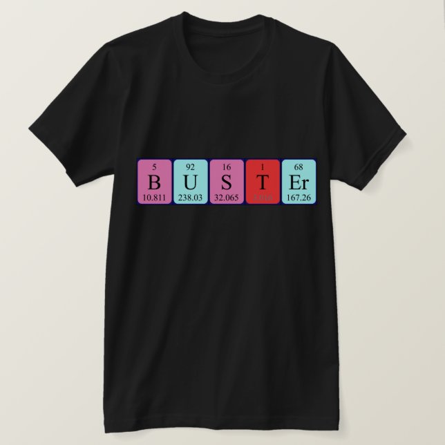 Camiseta de nombre de tabla periódica Buster (Anverso del diseño)
