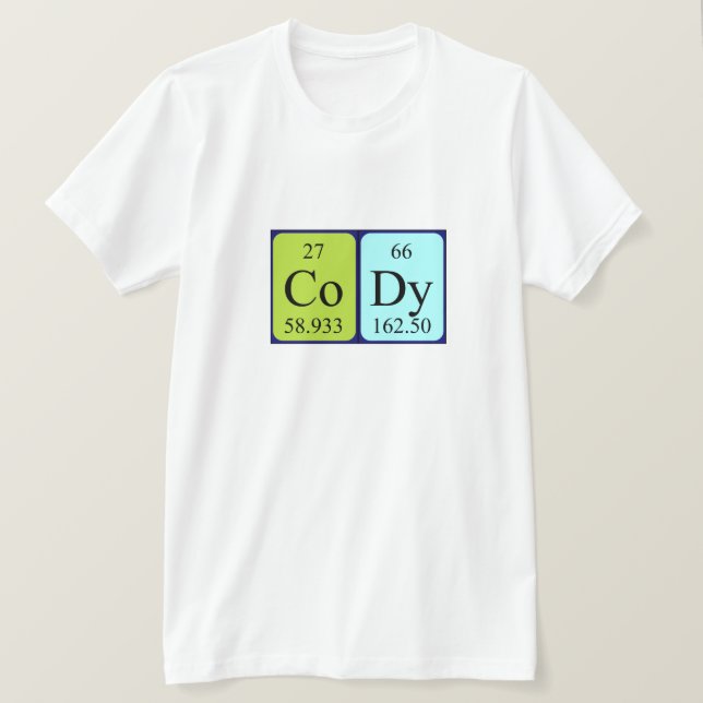 Camiseta de nombre de tabla periódica Cody (Anverso del diseño)