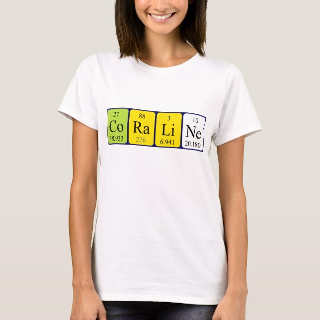 Camiseta de nombre de tabla periódica coralina (Anverso)