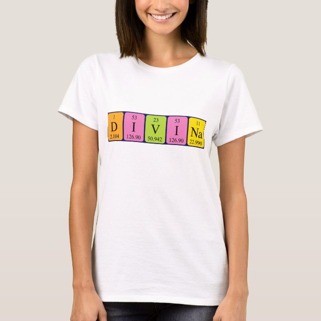 Camiseta de nombre de tabla periódica Divina (Anverso)