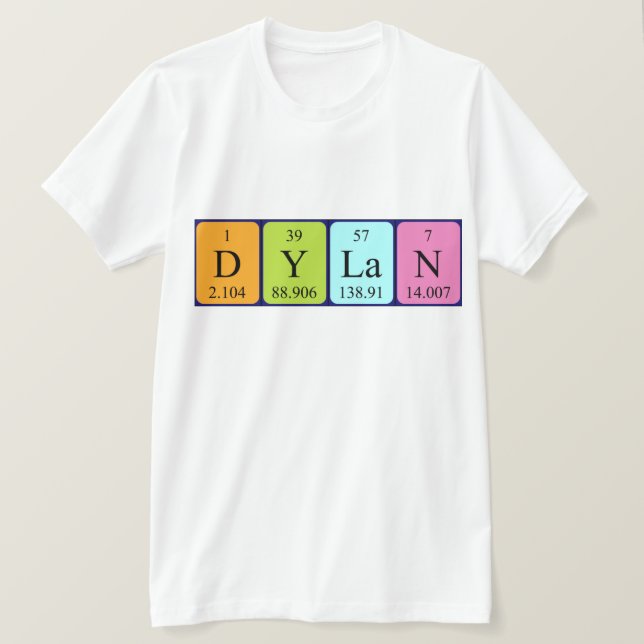 Camiseta de nombre de tabla periódica Dylan (Anverso del diseño)