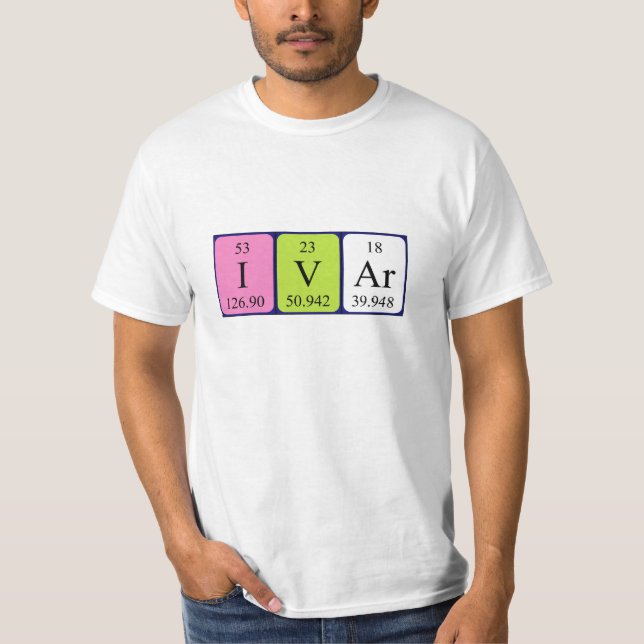 Camiseta de nombre de tabla periódica Ivar (Anverso)
