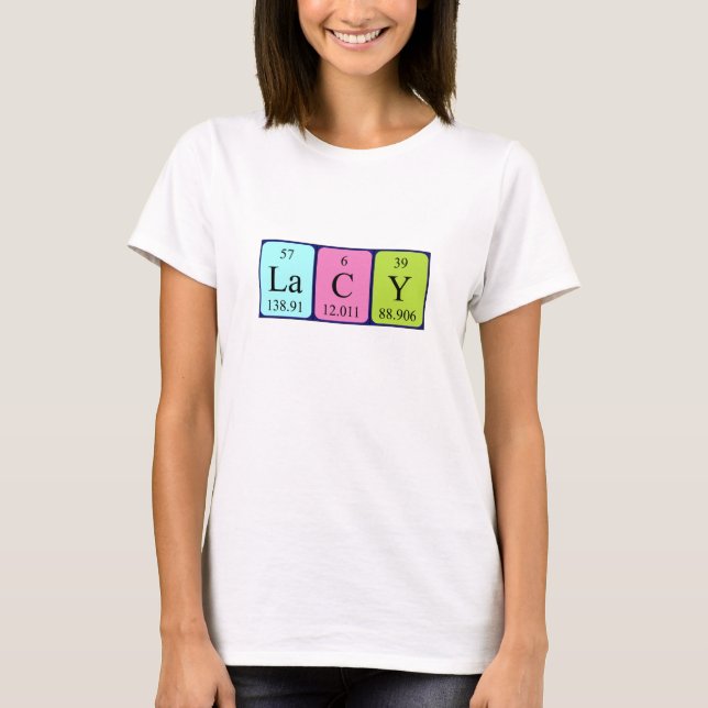 Camiseta de nombre de tabla periódica Lacy (Anverso)