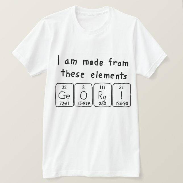 Camiseta de nombres de tabla periódica de Georgi (Anverso del diseño)