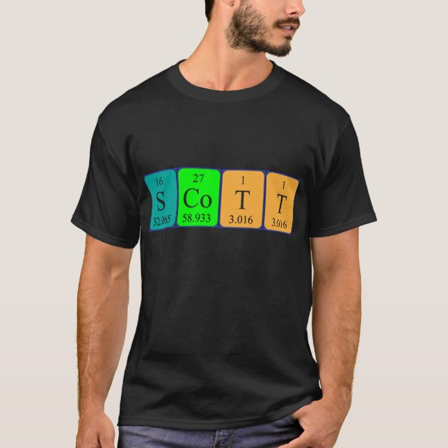 Camiseta de nombres de tabla periódica de Scott (Anverso)