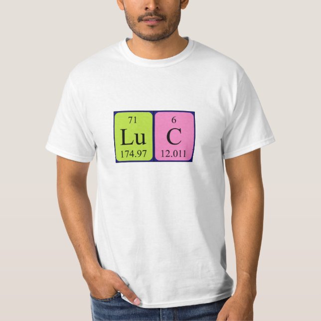 Camiseta de nombres de tabla periódica Luc (Anverso)