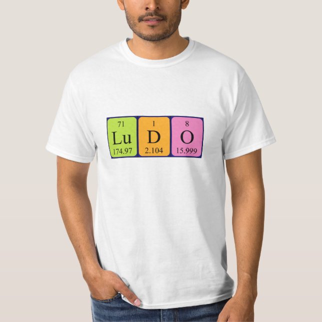 Camiseta de nombres de tabla periódica Ludo (Anverso)