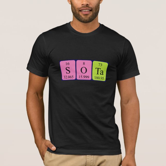 Camiseta de nombres de tabla periódica Sota (Anverso)
