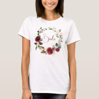 Camiseta de novia borgoña floral