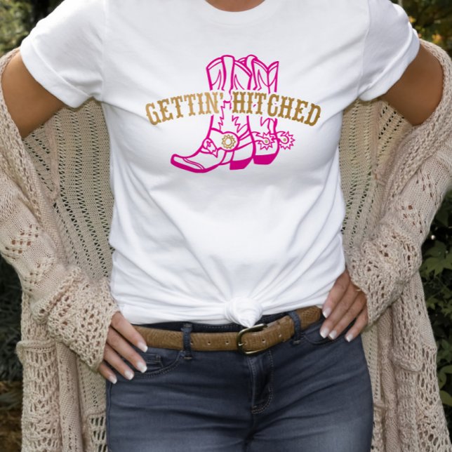 Camiseta de novia Pink Gold Gettin 'Hitched Bride (Subido por el creador)