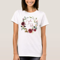 Camiseta de novia tribal borgoña floral de boda