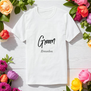 Camiseta de novio para boda con guión en negro y b