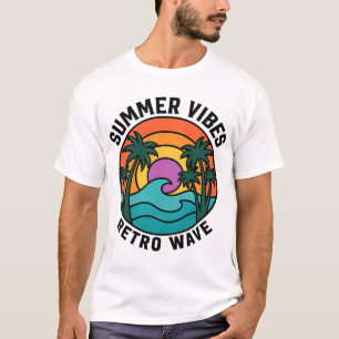 Camiseta de olas retro de verano con palmeras al