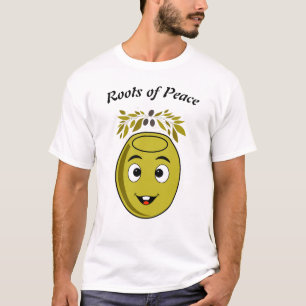 Camiseta de olivo sonriente con texto "Raíces de P
