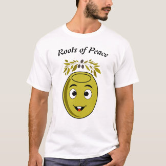 Camiseta de olivo sonriente con texto "Raíces de P