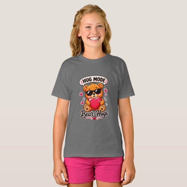 Camiseta de osito en modo abrazo para niñas (Anverso completo)