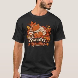 Camiseta de Otoño Gato Acogedor Sweater Weather