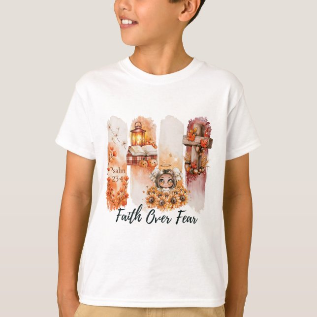 Camiseta de otoño Salmo 23:4 Fe sobre Miedo (Anverso)