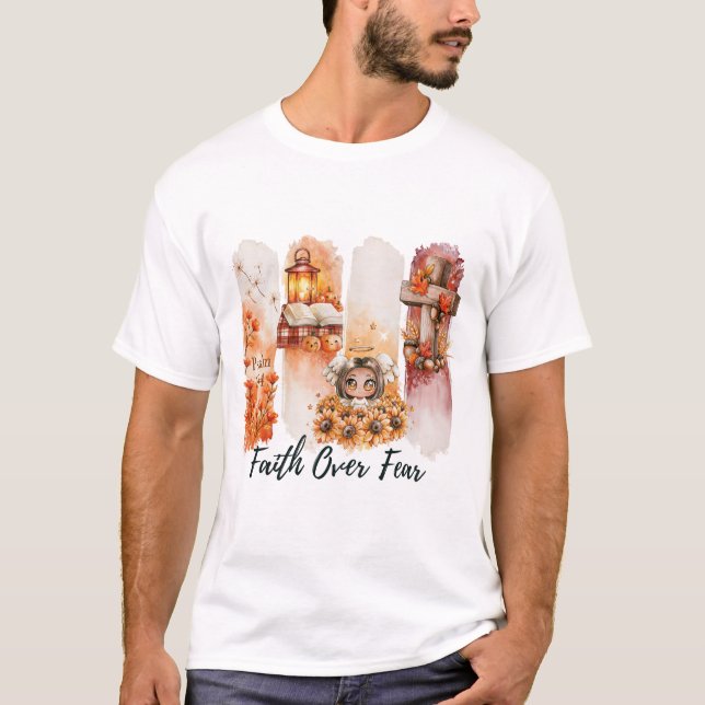 Camiseta de otoño Salmo 23:4 Fe sobre Miedo (Anverso)