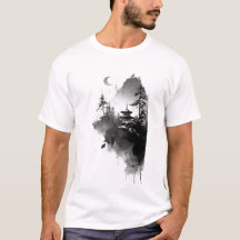 Camiseta de paisaje de pagoda zen con tinta japone