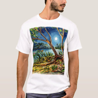 Camiseta de paisaje forestal del río de luna llena