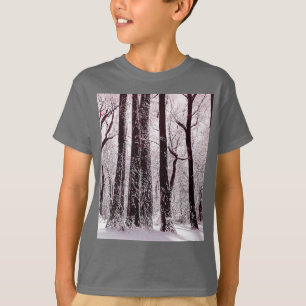 Camiseta de paisaje invernal nevado de bosque fore