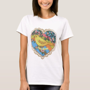 Camiseta de pájaro amarillo corazón