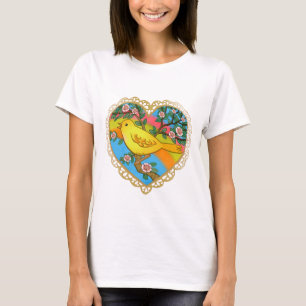 Camiseta de pájaro amarillo del corazón