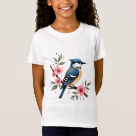 Camiseta de pájaro azul y blanco acuarela