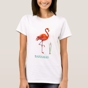 Camiseta de pájaro flamenco rosa hermoso y planta 