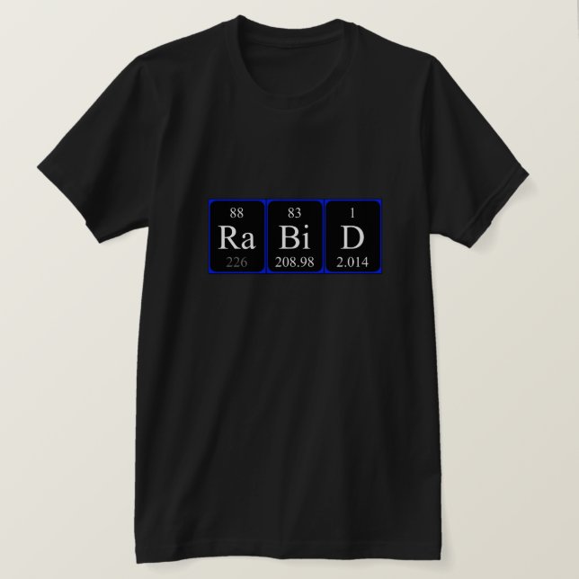 Camiseta de palabras de tabla periódica rabiosa (Anverso del diseño)
