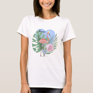 Camiseta de palma de hoja tropical Flamingo rosa