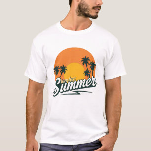 Camiseta de palma de playa al atardecer de verano