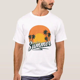 Camiseta de palma de playa al atardecer de verano