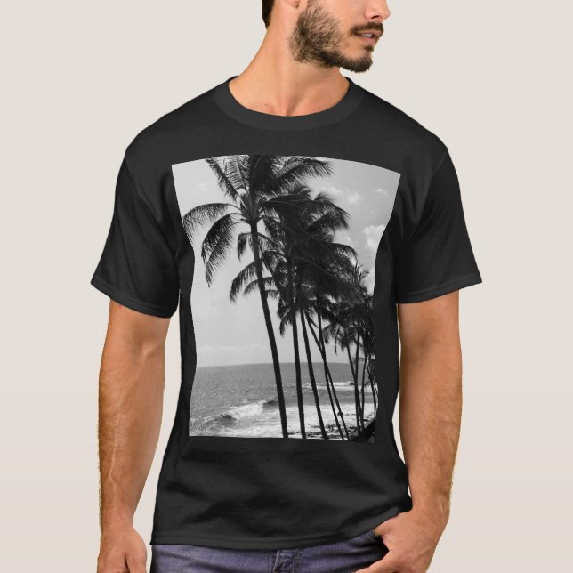 Camiseta de palmeras blancas y negras masculinas (Anverso)
