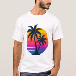 Camiseta de palmeras de puesta de sol tropical ret