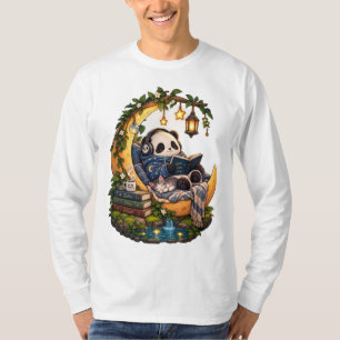Camiseta de panda leyendo bajo la luz de la luna a