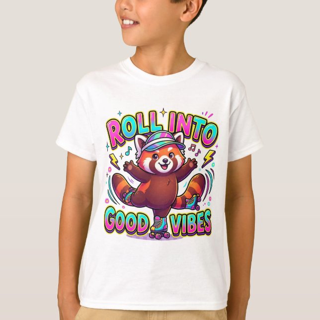 Camiseta de Panda Rojo Lindo 'Roll Into Good Vibes (Anverso)