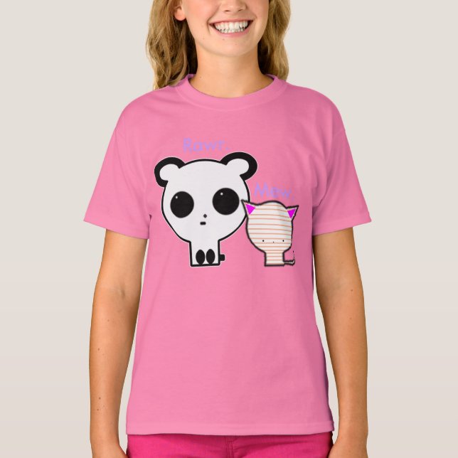 Camiseta de Panda y Gatito Kawaii (Anverso)