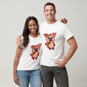 Camiseta de pareja de cerdo enojado – Actitud de d