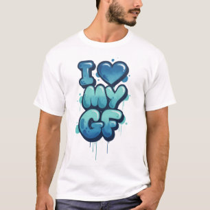 Camiseta de parejas lindas 'Graffiti azul corazón