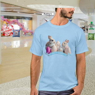 Camiseta de Pascua Dos conejos y huevos de Pascua