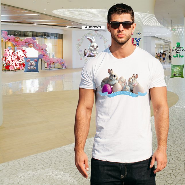 Camiseta de Pascua masculina dos conejos y huevos  (Subido por el creador)