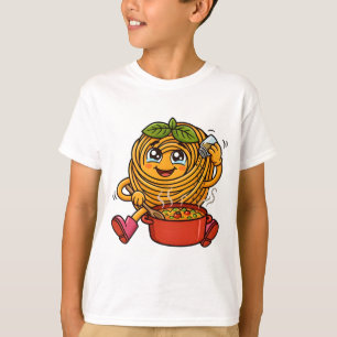 Camiseta de pasta mono cocinando sopa con pimienta