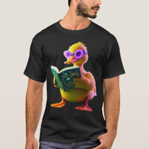 Camiseta de pato ciberpunk minimalista leyendo lib