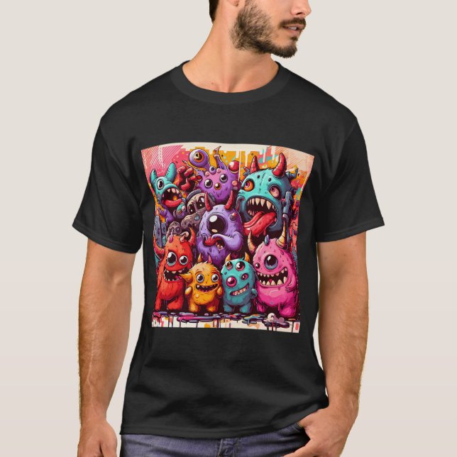 Camiseta de patrón de monstruos de arte callejero (Anverso)